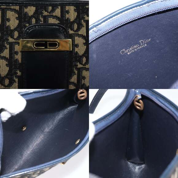 DIOR Trotter Canvas Shoulder Bag Navy Gold - Picture 11 of 12